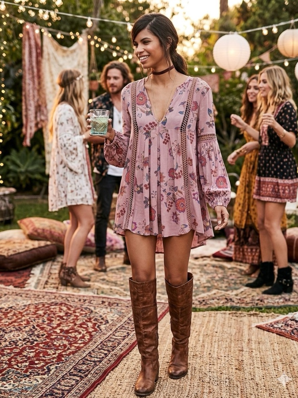 FREE PEOPLE Pink Floral Just Two Of Us Tunic Floral Bell Sleeve Small oversized
